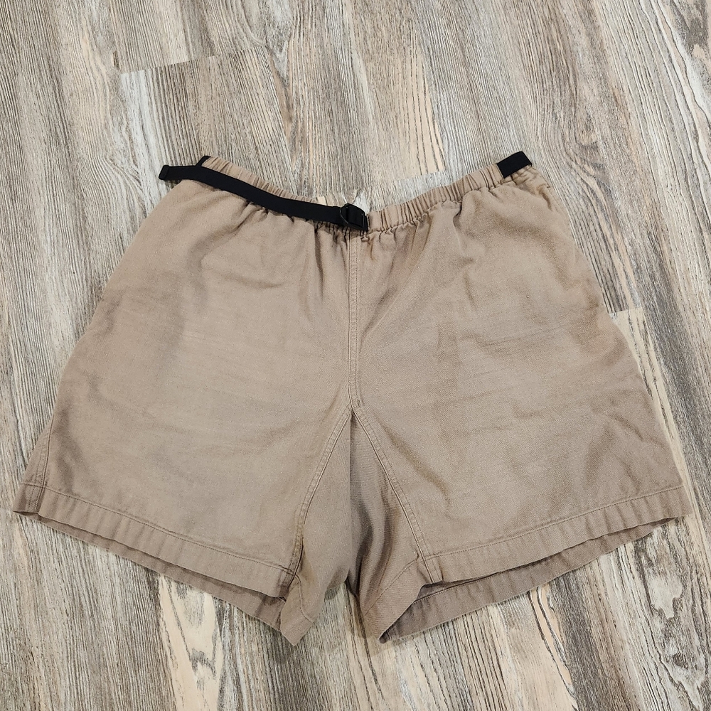 Patagonia GI Beige Belted Shorts Mens XL Organic Cotton 3 Pocket Elastic Waist